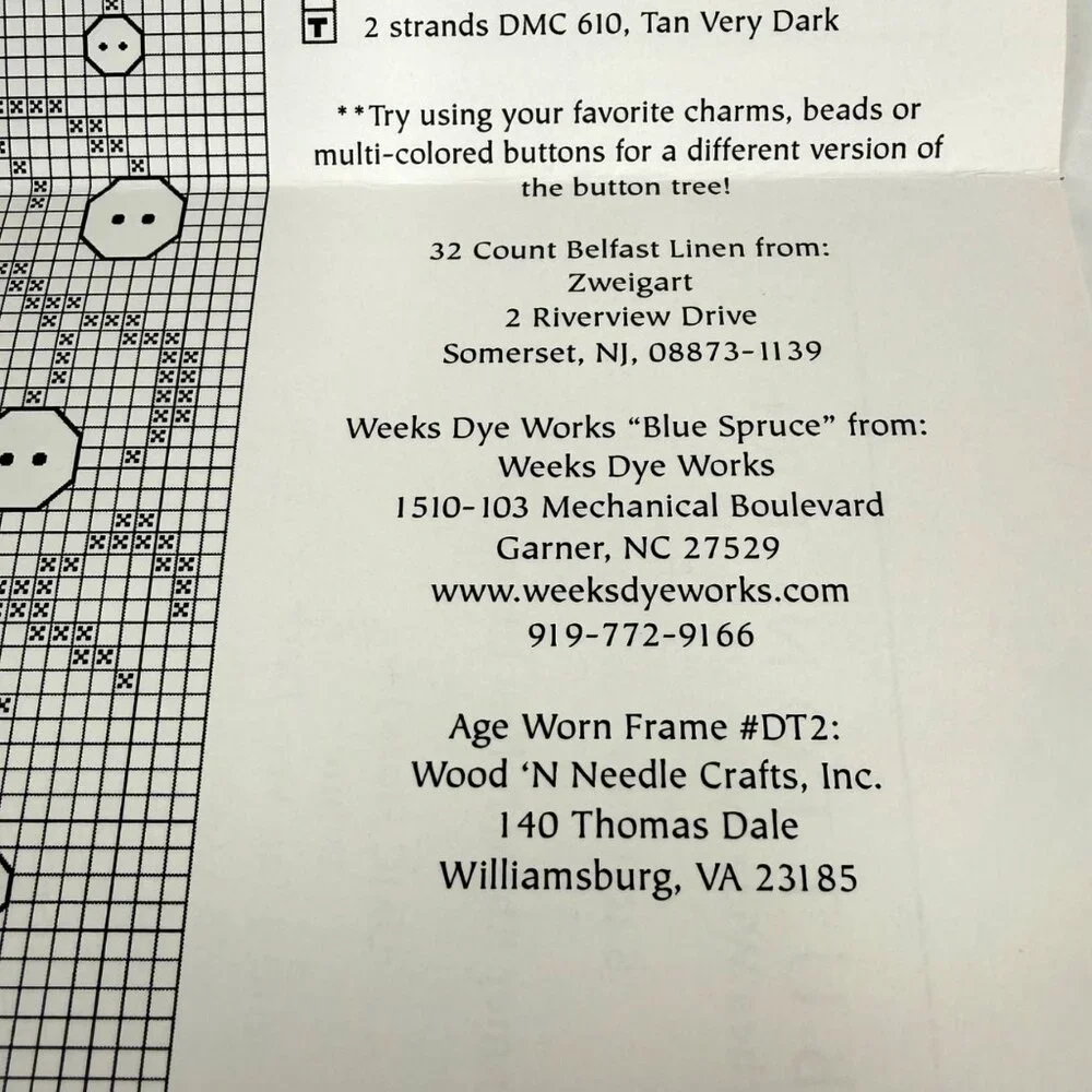 The Drawn Thread The Button Tree Counted Cross Stitch Pattern Charted Needlework
